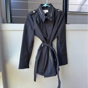 Michael Kors Asymmetrical Faux Fur Lined Belted Jacket Size M Womens